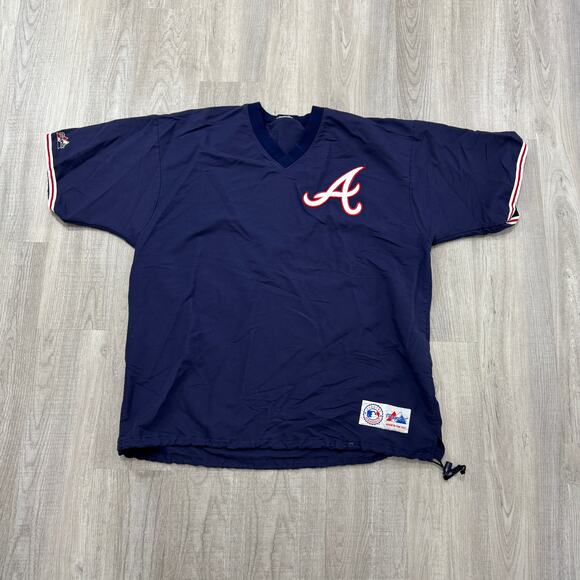 Vintage Atlanta Braves Short Sleeve Windbreaker Men's XL Blue MLB Baseball 90s - Picture 1 of 9